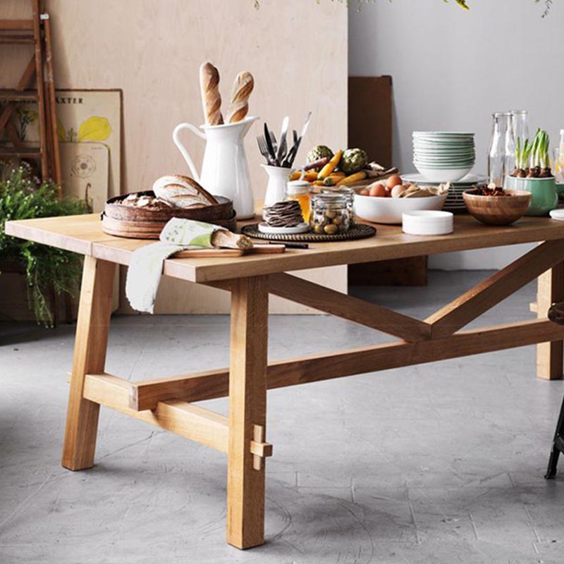 Rectangular Trestle Base Dining Table Modern Solid Wood Natural Furniture for Restaurant