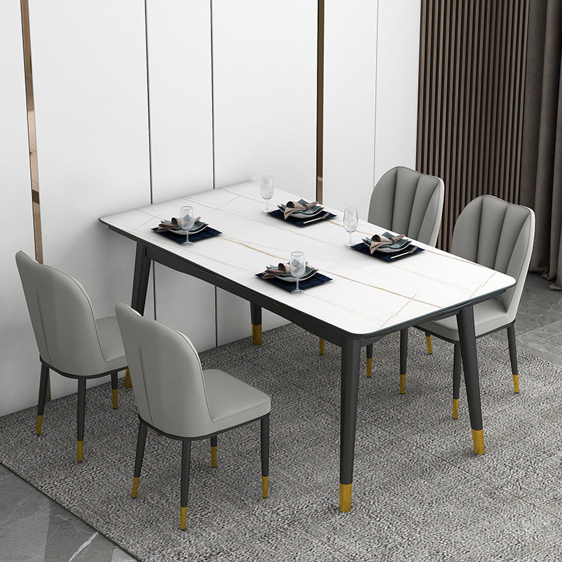 Rectangular Sintered Stone Dining Table Luxury 4 Legs Furniture in Matte Finish for Home