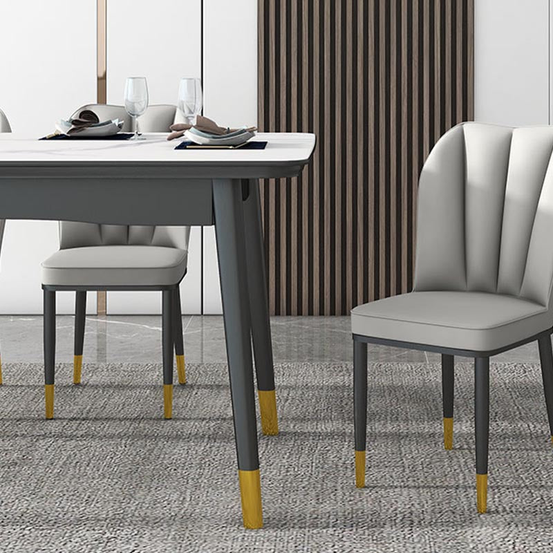 Rectangular Sintered Stone Dining Table Luxury 4 Legs Furniture in Matte Finish for Home