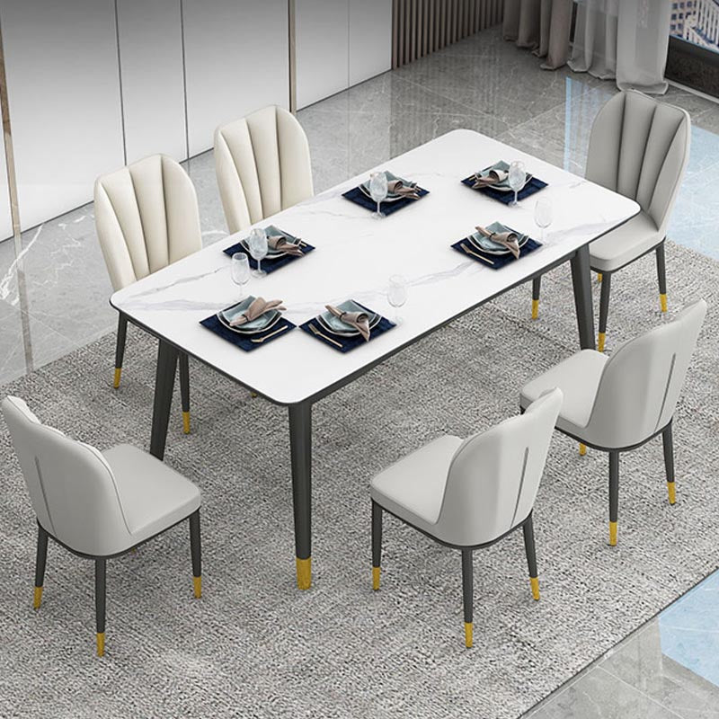 Rectangular Sintered Stone Dining Table Luxury 4 Legs Furniture in Matte Finish for Home
