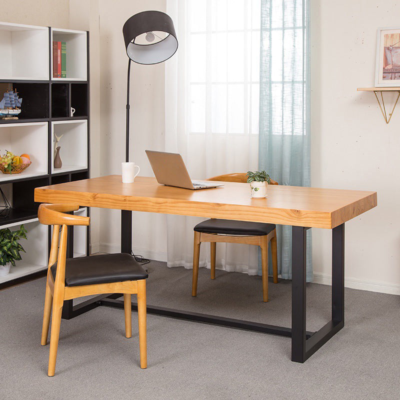 Rectangular Solid Wood Dining Table Modern Furniture with Steel Base for Kitchen