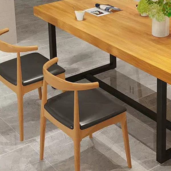 Rectangular Solid Wood Dining Table Modern Furniture with Steel Base for Kitchen