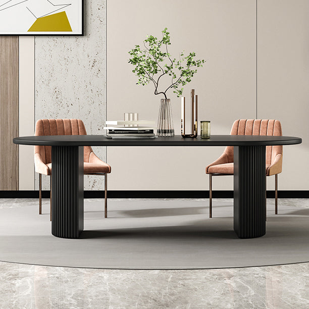 Pine Solid Wood Dining Table Double Pedestal Table in Black for Kitchen