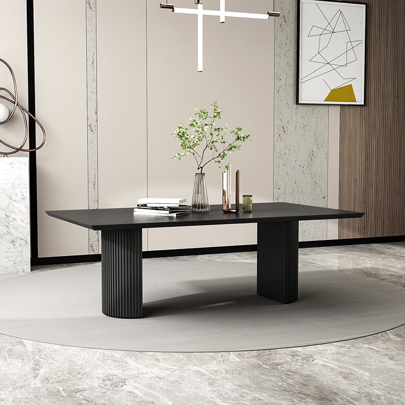 Pine Solid Wood Dining Table Double Pedestal Table in Black for Kitchen