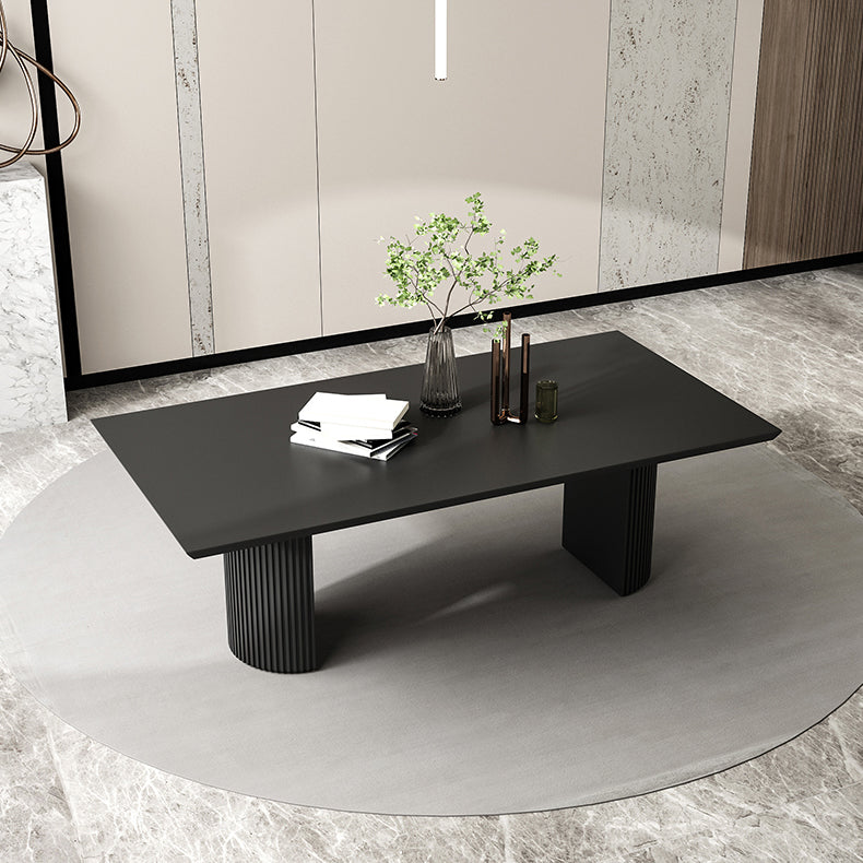 Pine Solid Wood Dining Table Double Pedestal Table in Black for Kitchen