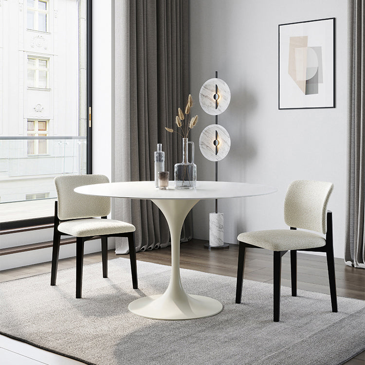 Round Dining Table Tulip Base Dining Table in White for Dining Room