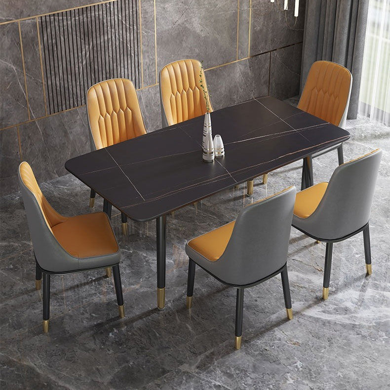 Rectangular Sintered Stone Dining Table Luxury Furniture with 4 Legs in Matte Finish Home