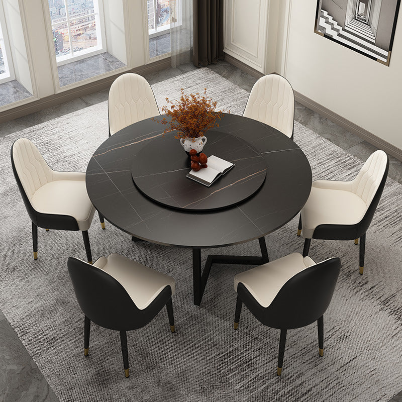 Round Sintered Stone Dining Table Modern Furniture with Double Pedestal for Home
