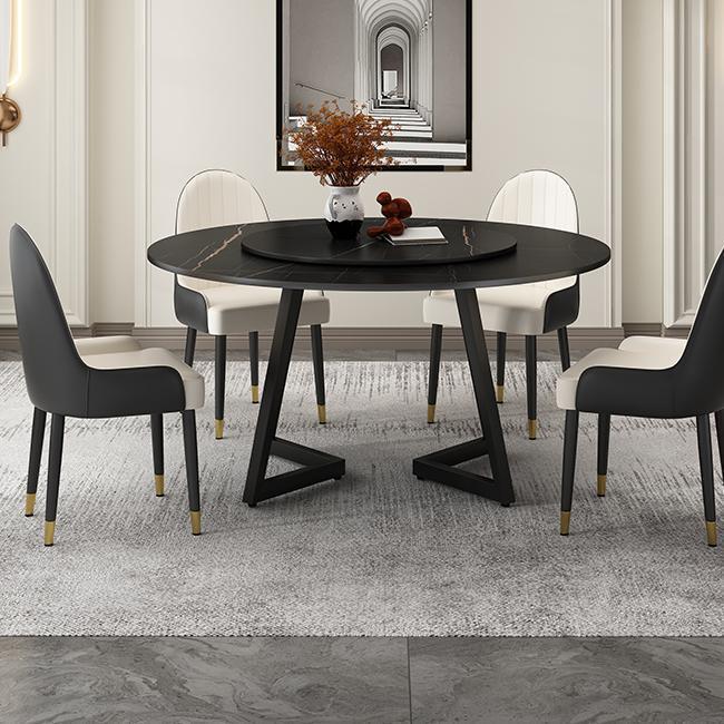 Round Sintered Stone Dining Table Modern Furniture with Double Pedestal for Home