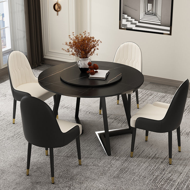 Round Sintered Stone Dining Table Modern Furniture with Double Pedestal for Home