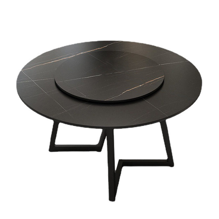 Round Sintered Stone Dining Table Modern Furniture with Double Pedestal for Home