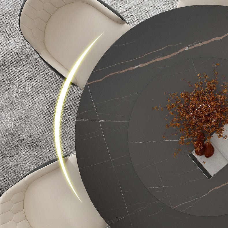 Round Sintered Stone Dining Table Modern Furniture with Double Pedestal for Home