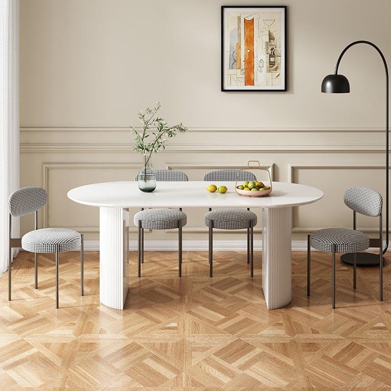 Stone Top Dining Table Modern Double Pedestal Table in White