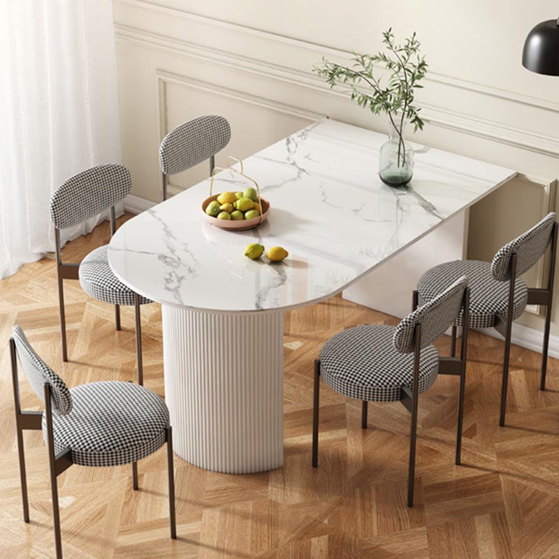 Stone Top Dining Table Modern Double Pedestal Table in White