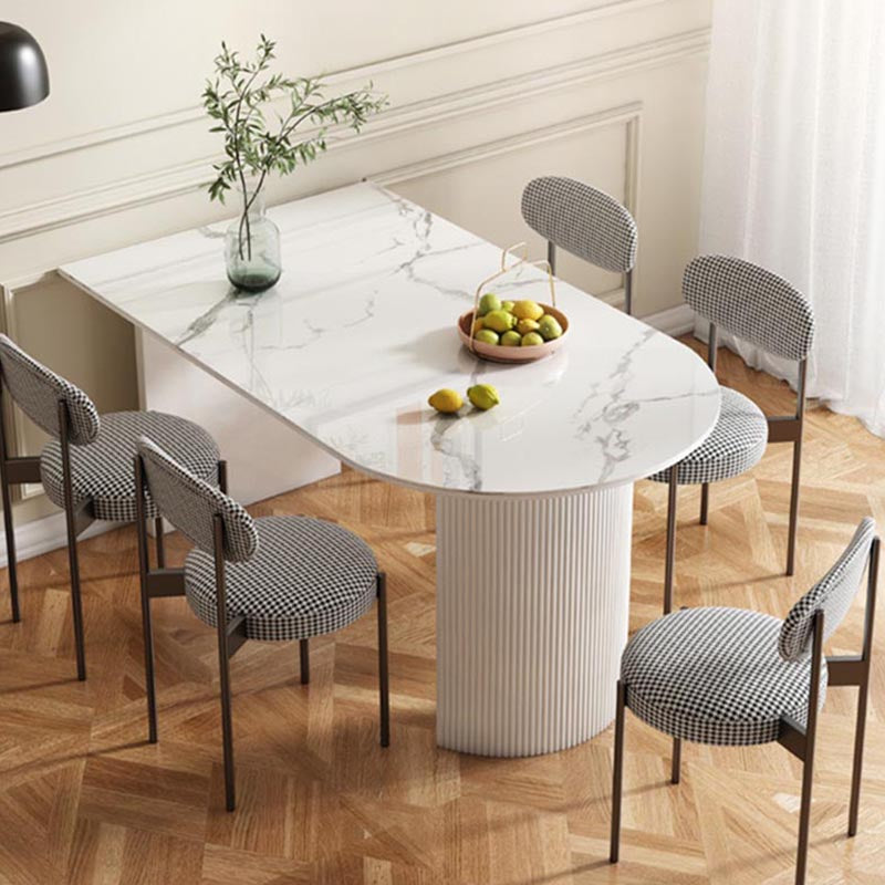 Stone Top Dining Table Modern Double Pedestal Table in White
