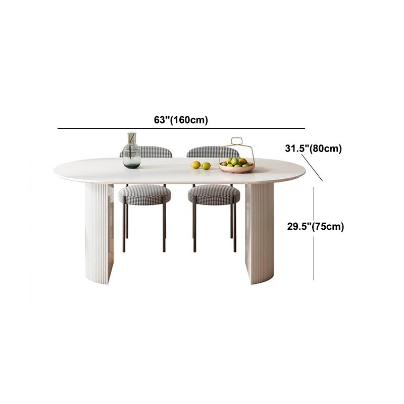 Stone Top Dining Table Modern Double Pedestal Table in White