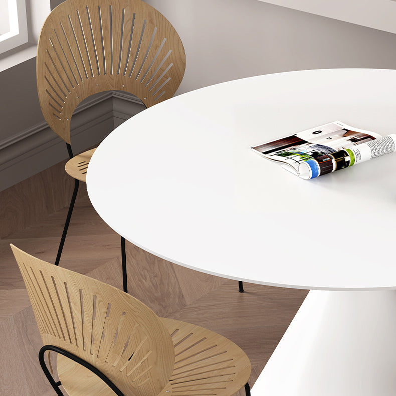 Round Sintered Stone Dining Table Modern Dining Table with Steel Pedestal Base for Home