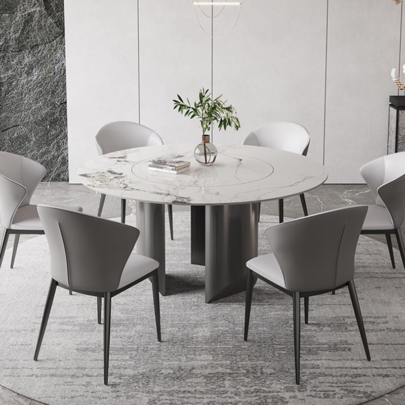 Round Dining Table Contemporary Dining Table with Stainless Steel Pedestal Base