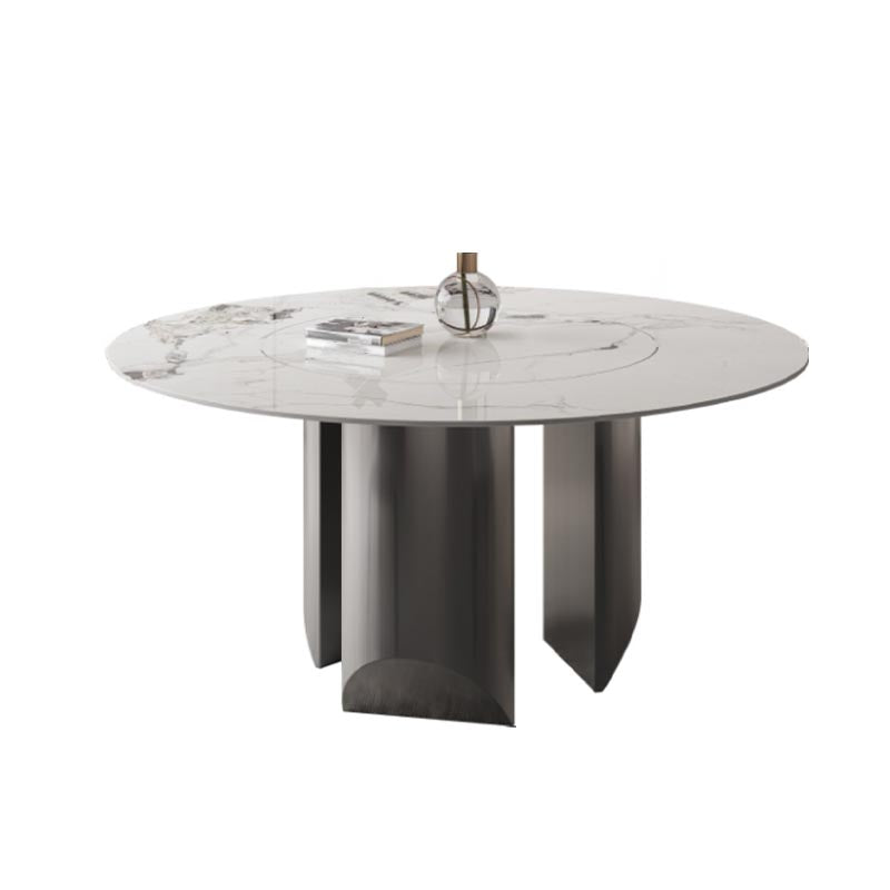 Round Dining Table Contemporary Dining Table with Stainless Steel Pedestal Base