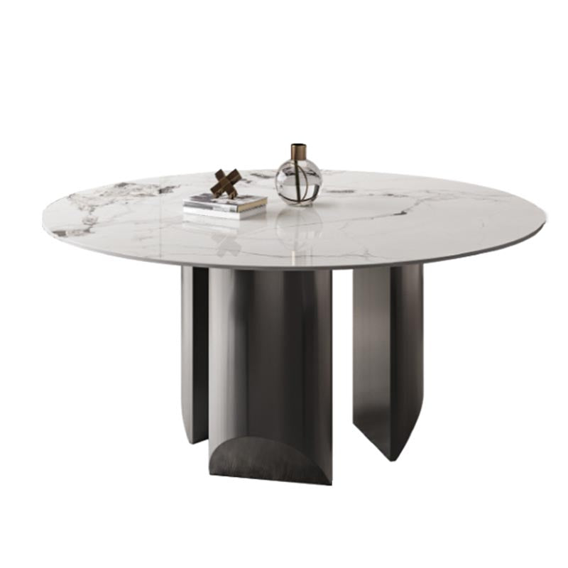 Round Dining Table Contemporary Dining Table with Stainless Steel Pedestal Base