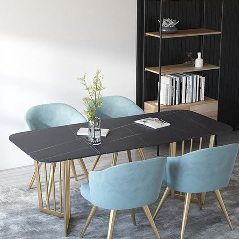 Rectangle Dining Table Double Pedestal Dining Table with Stone Top