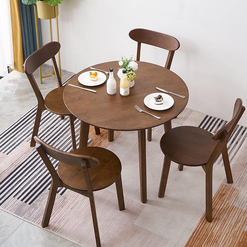 Rubberwood Solid Wood Dining Table Round Dining Table in Walnut and Natural