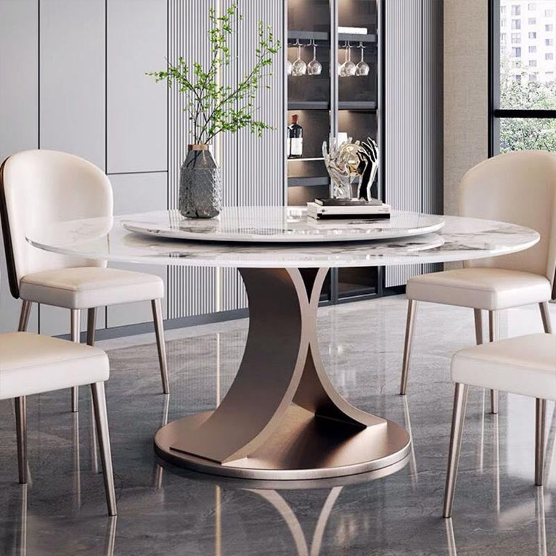 Round Sintered Stone Dining Table Modern Furniture with Pedestal Steel Base