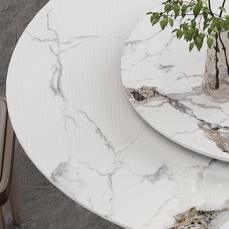 Round Sintered Stone Dining Table Modern Furniture with Pedestal Steel Base