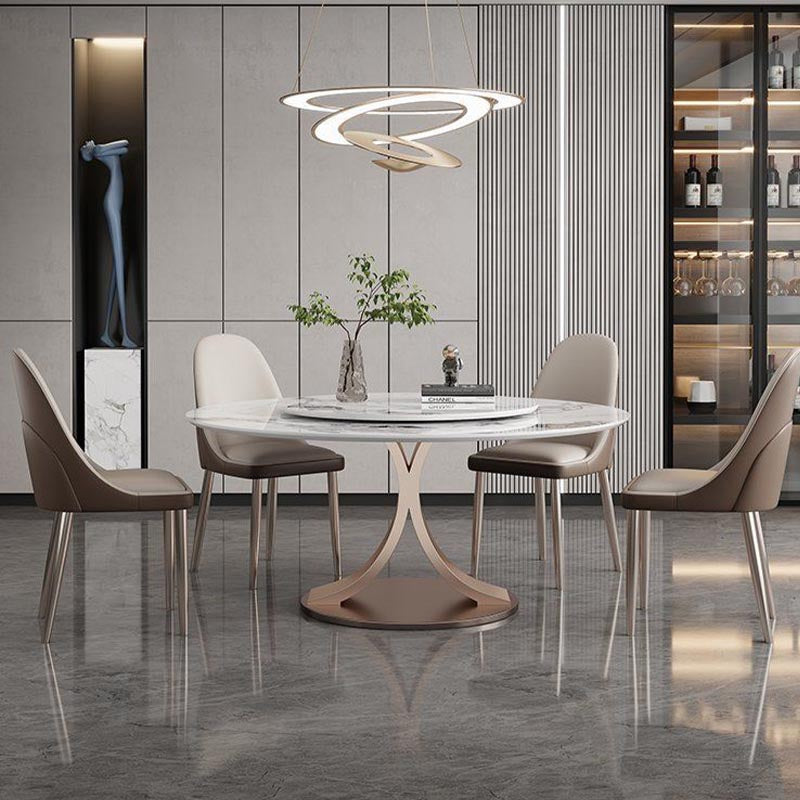 Round Sintered Stone Dining Table Modern Furniture with Pedestal Steel Base