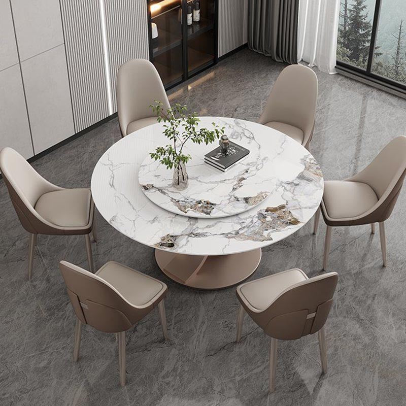 Round Sintered Stone Dining Table Modern Furniture with Pedestal Steel Base