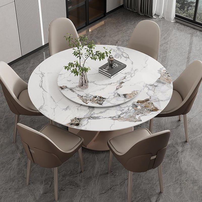 Round Sintered Stone Dining Table Modern Furniture with Pedestal Steel Base