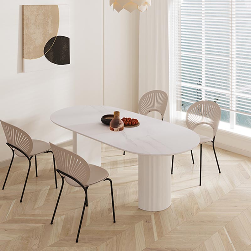 Oval Solid Wood Dining Table Modern White-black Furniture with Double Pedestal for Office