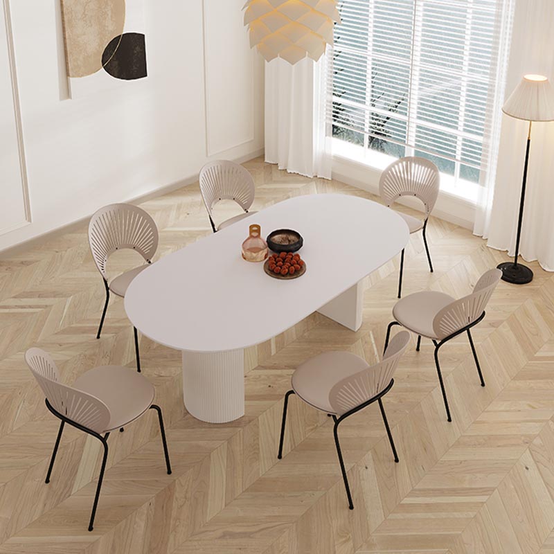 Oval Solid Wood Dining Table Modern White-black Furniture with Double Pedestal for Office
