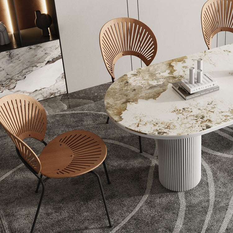 Stone Top Dining Table Contemporary Dining Table with Double Pedestal