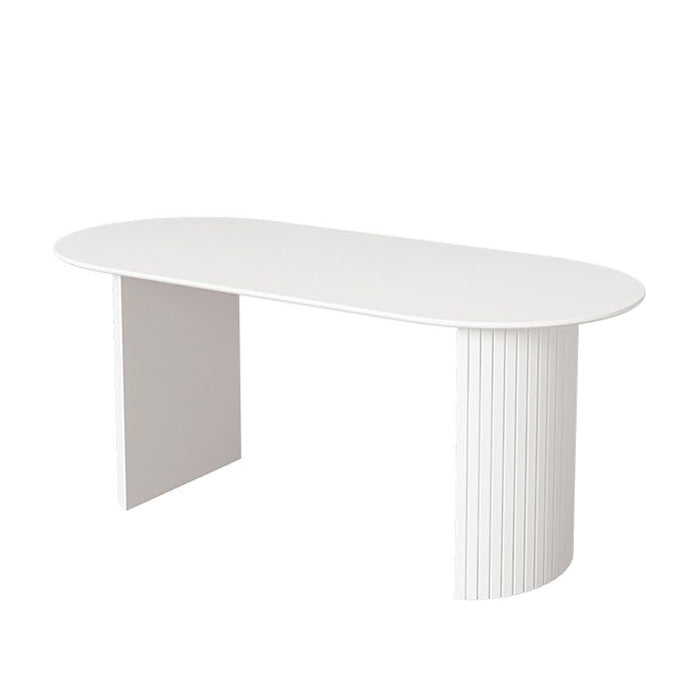Free Form Sintered Stone Dining Table Modern White Furniture with Wood Double Pedestal