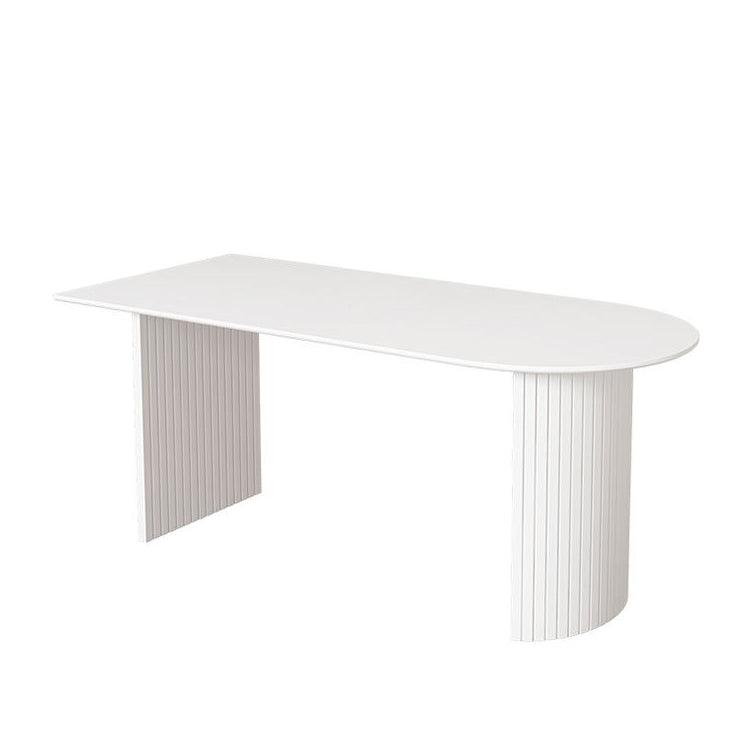 Free Form Sintered Stone Dining Table Modern White Furniture with Wood Double Pedestal