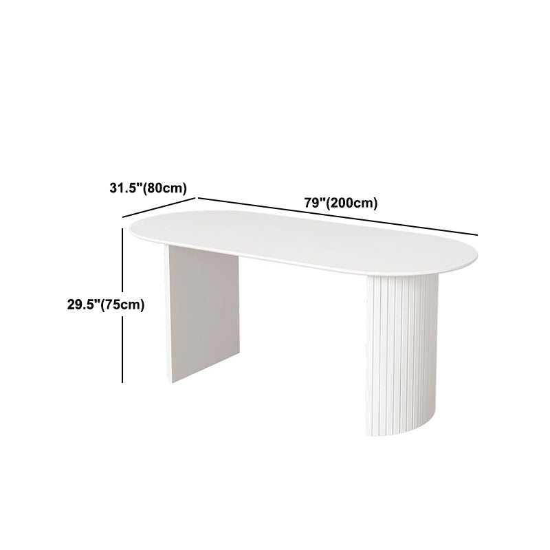 Free Form Sintered Stone Dining Table Modern White Furniture with Wood Double Pedestal