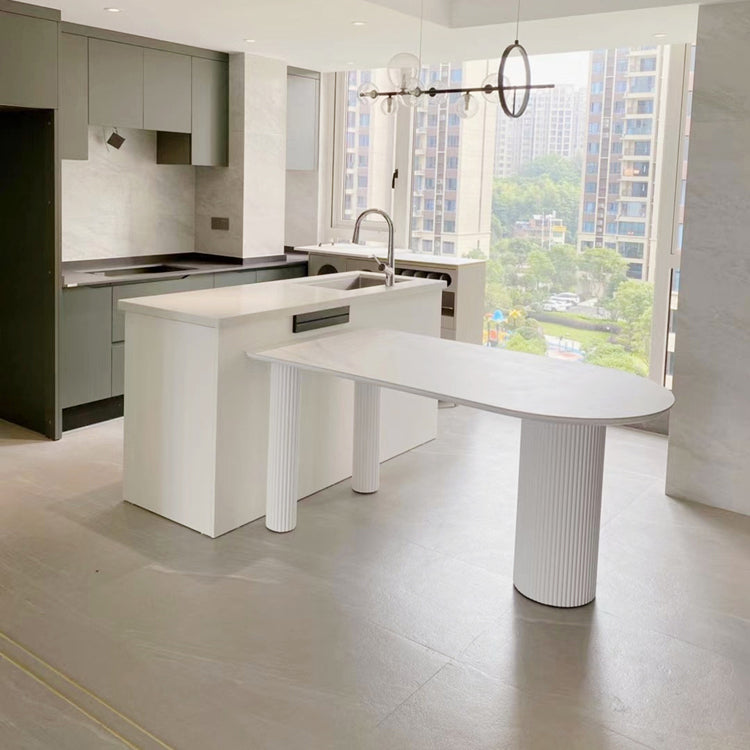 Oval Sintered Stone Dining Table Modern White-black Furniture with Double Pedestal Base