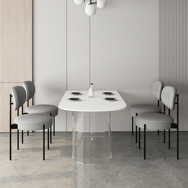 Oval Sintered Stone Dining Table Modern Furniture with Clear Acrylic Double Pedestal