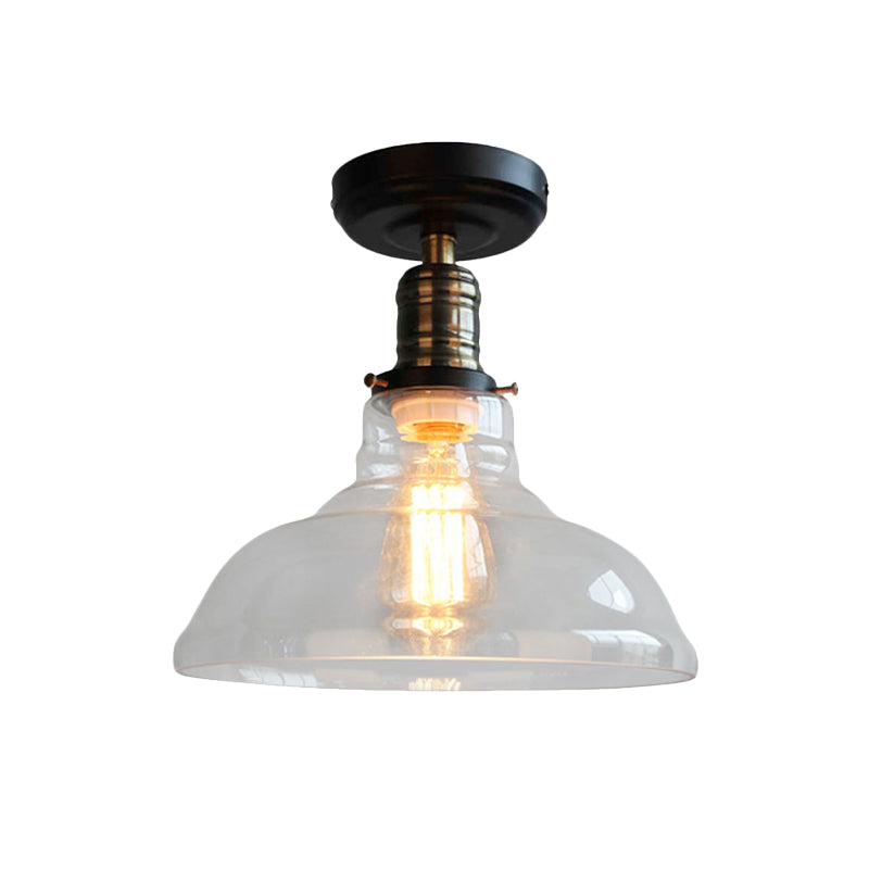 Black One Light Ceiling Lighting Industrial Clear Glass Barn Shade Semi Flush Light