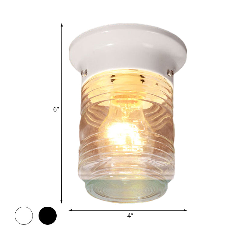 Plafonnier industriel cylindrique en verre soufflé à la main, 1 ampoule, pour salon, noir/blanc