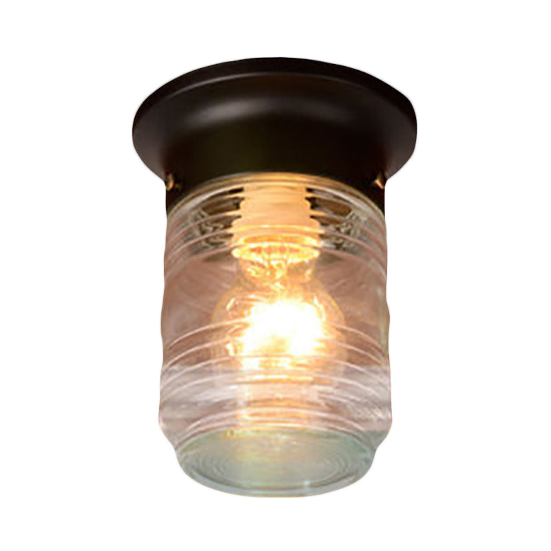 Plafonnier industriel cylindrique en verre soufflé à la main, 1 ampoule, pour salon, noir/blanc