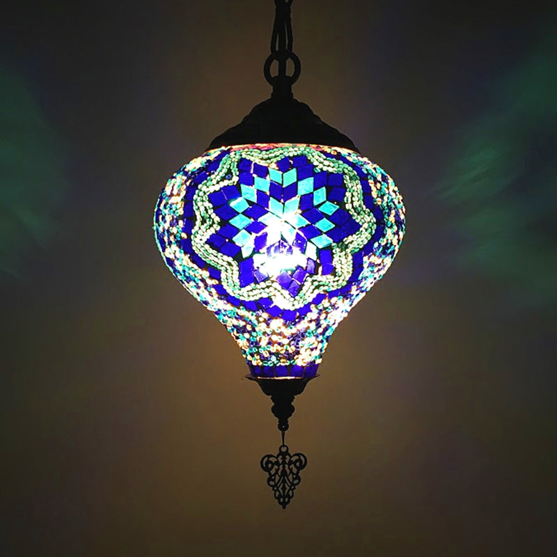 1/6 Lampenkaffeehaus Suspension Anhänger Tradition Bronze Hanging Light Kit mit Tröpfchen Buntes Glasschatten