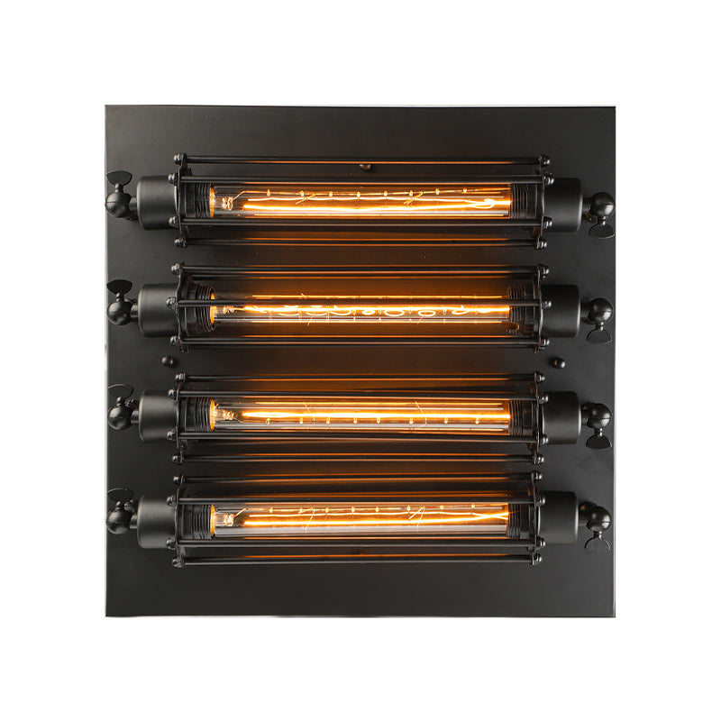 Metal Tubed Cage Flush Mount Ceiling Light Farmhouse Style 4-Head Indoor Ceiling Lighting in Black