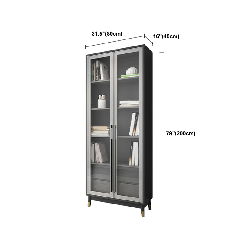 Faux Wood Modern Storage Cabinet Glass Doors Display Cabinet with Drawer for Living Room