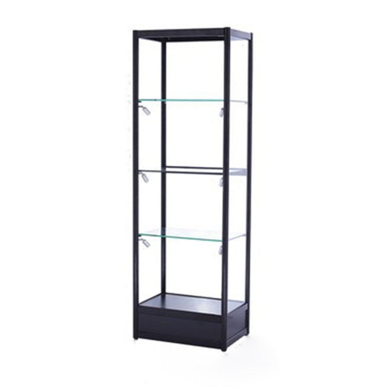 Metal Curio Cabinet Modern Black Display Stand with Three Glass Shelves