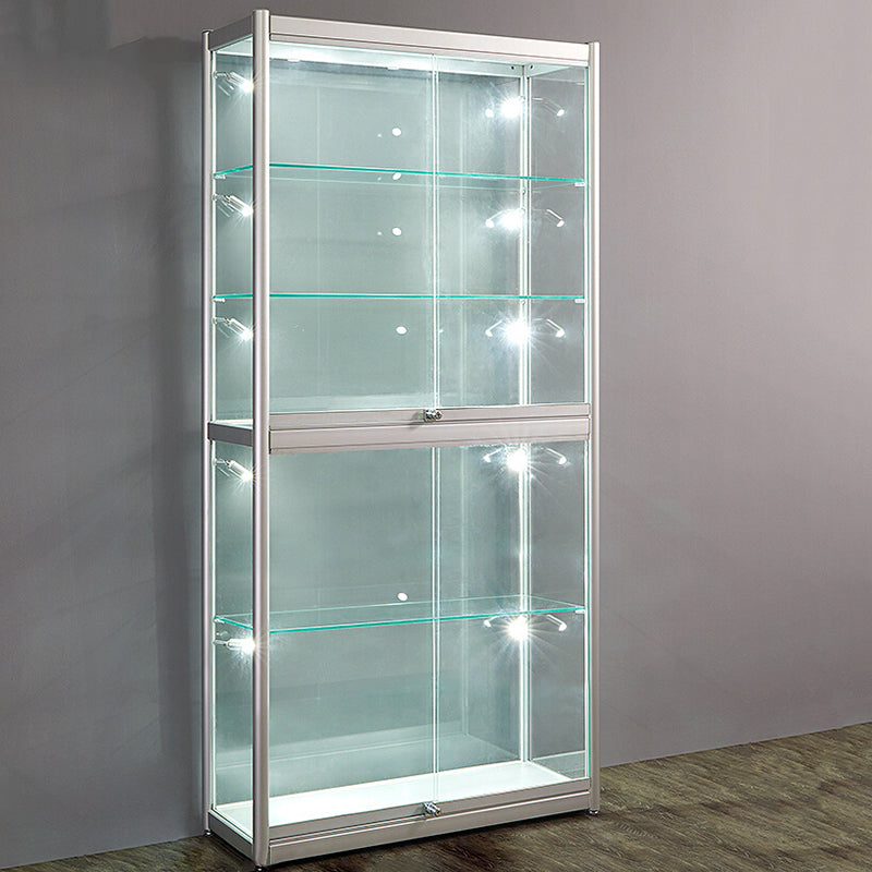 Modern Metal Curio Cabinet Locking Display Stand with Sliding Glass Doors