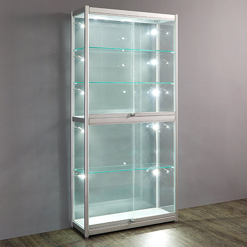 Modern Metal Curio Cabinet Locking Display Stand with Sliding Glass Doors
