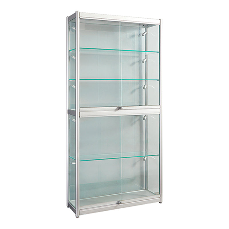 Modern Metal Curio Cabinet Locking Display Stand with Sliding Glass Doors
