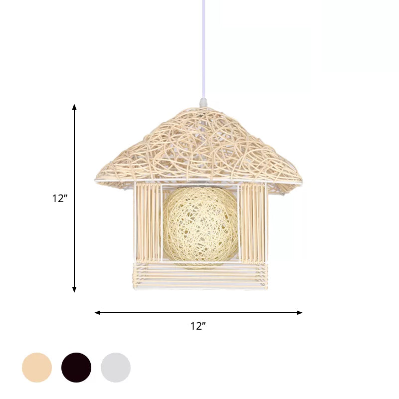 Beige/braun/weißes Haus geformt hängende leichte rustikale Rattan 1 Kopftropfen Licht für Esszimmer